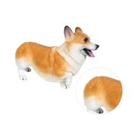Toyvian 1PC Lifelike Welsh Corgi Model Creative Animal Decor for Plastic Figurine for Cognitive Education White Yellow for Home Office Decoration
