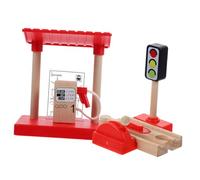 Toyvian 1Set Interactive DIY Gas Station Model with Lifting Road Block Educational Plaything for Enhances Creativity Fine Motor Skills Realistic Train Track Accessory