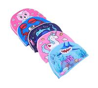Toyvian 1set Swim Caps Set Comfortable Wear Resistant Polyester Swimming Hats for Cartoon Designs with Crab Shark Dolphins Owl Swimming Accessories 5pcs