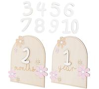 Toyvian 1set Wooden Growth Cards Unisex Monthly Discs for Newborn Photo Props for Capturing Precious Moments First Year