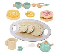 Toyvian 1Set Wooden Tea Party Playhouse Pretend Play Afternoon Tea Set Safe and Smooth Edges
