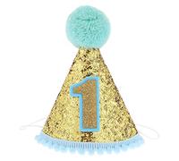 Toyvian 1st Birthday Hat Glitter Cone Hat Adjustable Tiara Headbands Sparkle Princess Birthday Cap for Baby Girl Boy (Blue)