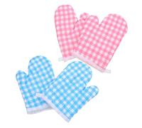 Toyvian 2 Pair Heat Resistant Oven Mitts Plaid Oven Gloves for Cooking Baking Microwave Use Soft Kitchen Gloves for Boys and Protecting Hands From Burns