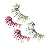 Toyvian 2 Pairs D Glitter False Lashes with Rhinestones and Sequins, Dramatic Colored Eyelash Clusters for Makeup and Stage, Comfortable Fit Artificial Fiber Lashes for Party and Cosplay