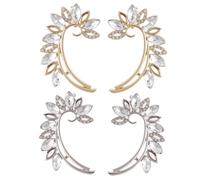 Toyvian 2 Pairs Leaf Shaped Elegant Ear Jewelry for Women Non-pierced Stylish Ear Clamps Lightweight Gold Silver Cosplay Dating Prom Accessories