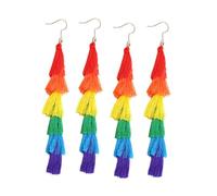 Toyvian 2 Pairs Rainbow Colorful Tassel Earrings Bohemian Layered Dangle Drop Jewelry for Women Lgbt Pride Statement Accessories for Weddings Parties Proms
