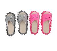 Toyvian 2 Pairs Reusable Mop Slippers for Floor Cleaning Non-slip Lazy Home Use Shoes with Water Absorption Anti-skid Women Slippers Gray Rose Red Fishbone Medium