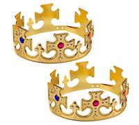 Toyvian 2 Pcs Gold King Crown, Royal Jeweled Crowns Prince Costume Accessory Halloween Prop