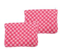 Toyvian 2 Pcs Large Capacity Tampon Bag and Zipper Makeup Brush Bag Set, Pink and White Checkered Cosmetic Pouch for Travel Toiletries and Period Pad Storage