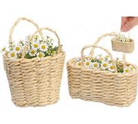 Toyvian 2 Pcs Miniature Storage Basket - Small Bamboo Flower Basket with Handles, Handheld Woven Rattan for DIY Dollhouse, Micro Landscapes, Flower Arrangements & Photography Props (Light Brown)