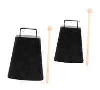 Toyvian 2 Sets Metal Cowbell Noisemakers with Stick and Handle Lightweight Black Music Cowbells for Hand Percussion Drum Sporting Events and Early Music Education