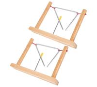 Toyvian 2 Sets Metal Triangle Percussion Instrument for Beginners and Wood and Metal Construction with Strikers and Wooden Stands Portable Triangle Bells for Musical Education and Fun