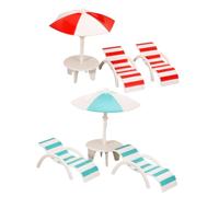 Toyvian 2 Sets Mini Beach Chairs: Miniature Dollhouse Accessories Set - Mini Beach Chairs And Umbrella For Dollhouse Decoration - Realistic Summer Style Decor