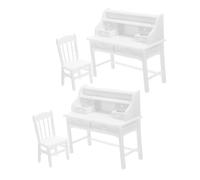 Toyvian 2 Sets Miniature Dollhouse Writing Desk with Openable Drawers and Chair White for Imaginative Role Playing Creativity Development and Social Skills Building