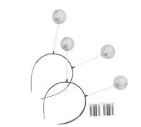 Toyvian 2 Sets Silver Glitter Martian Antenna Headband with Ball Boppers Lightweight Comfortable Costume Accessories for Halloween Party and Adults Role Play Celebration