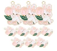 Toyvian 20pcs Alloy Rabbit Pendants Keyring Charms Pink Cartoon Rose DIY Jewelry Making Accessories for Bracelets and Bag Decoration