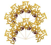 Toyvian 20pcs Football Cake Picks Rugby Party Decorations Sports Cake Toppers for Boys Birthday Shower Reusable Paper Football Cupcake Decor
