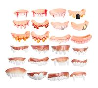 Toyvian 24Pcs Halloween Fake Teeth Funny Fangs for Cosplay Pranks Costume Parties Includes Pearlescent Flesh Colored Teeth for Unique Halloween Fun