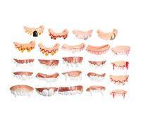 Toyvian 24pcs Halloween Fake Teeth Horrific Zombie Fangs Dentures for Costume Party Exaggerated Comfortable Prank Props for Unique Halloween Fun