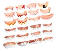 Toyvian 24Pcs Halloween Party Props Funny Zombie Teeth for Costumes Pranks Parties Includes Pearl Flesh Colored Fake Teeth for All Ages