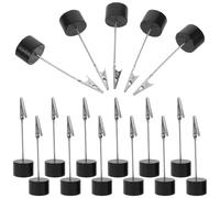 Toyvian 24pcs Round Wooden Memo Clip Holders with Alloy Round Base, Small Notepad and Table Name Card Stands, Creative Design for Bedside Ornament and Study Area Decoration
