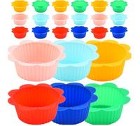 Toyvian 24pcs Silicone Muffin Liners Reusable Nonstick Flower-Shaped Baking Cake Liners Food-Grade Silicone Material Suitable for Making Quinoa Bread and Use in Refrigerators Random Color