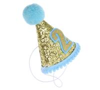 Toyvian 2nd Birthday Glitter Cone Tiara Headbands Sparkle Princess Hat for Baby Girl Boy (Blue)