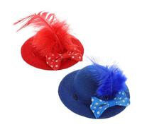 Toyvian 2pcs Adjustable Mini Bird Hats for Small Parrots and Hens with Elastic Chin Strap, Decorative Compact Pet Caps with Blue and Red Bowknot, Suitable for Poultry and Small Animals