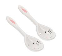 Toyvian 2pcs Adorable Bunny Design Ceramic Spoons for Boy Girl Safe Smooth Edges Easy to Clean Cutlery for Feeding Soup Rice More Tableware for Boy Girl