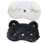 Toyvian 2Pcs Adorable Cartoon Animal Sleep Mask Black Cat White Dog Portable Sleeping Blindfold Lightproof Eye Cover for Travel Relaxation Meditation