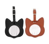 Toyvian 2pcs Adorable Cat Luggage Tags PU Leather Travel Bag Labels with Information Slot for Suitcases Stylish Cartoon Design Baggage Identifier for Airplane Travel and Suitcase