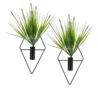 Toyvian 2pcs Artificial Plant Ornaments with Iron Wall-mounted Geometric Planters, Plastic and Iron Material, Decorative Faux Bonsai for Clubs and Model Rooms