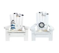 Toyvian 2pcs Beach Nautical Miniature Decoration Ornament Small Wooden Beach Chair Model Decorated with Lighthouse Ship Wheel