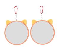 Toyvian 2Pcs Bird Mirror for Parrots Hanging Bird Cage Mirrors with Cute Cat Ears Design Easy to Suspend for Budgies and Ringneck Parrots Engaged and Entertained