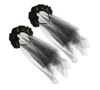 Toyvian 2pcs Black Wedding Veil Costume Headband with Breathable Mesh Tulle and Rose Flowers, Versatile Floral Headband for Brides and Halloween Party Accessories