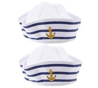 Toyvian 2pcs Blue White Striped Captain Hat for Cosplay Adults Unisex Sailor Boat Cap with Tape Stylish Nautical Party Accessory for Men Women