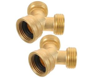 Toyvian 2pcs Brass Two-Way Y-Type Splitter Hose Adaptor with Quick Connect and Dual Water Line Control, Sturdy Three Outlets Fitting for Landscape and Balcony Care