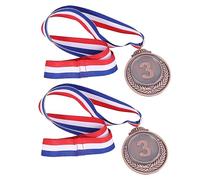 Toyvian 2pcs Bronze Metal Award Medals with Neck Ribbon Wheat Design Competition Medals for Sports Games and Events Zinc Alloy Third Prize Recognition