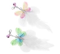 Toyvian 2Pcs Butterfly Cat Teaser Replacement Refills with Synthetic Plumage Interactive Cat Plume for Kittens Pink and Green Plumage Attachments