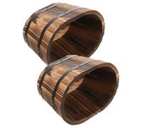 Toyvian 2Pcs Carbonized Wood Barrel Planters Medium Oval Rustic Wood Flower Pots for Succulents and Vegetables Indoor Outdoor Garden Balcony Use