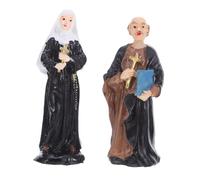Toyvian 2pcs Catholic Resin Figurines Nun and Priest Statues for Home Table Religious Miniature Sand Tray Decor Christian Faith Collectibles