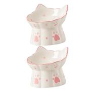 Toyvian 2pcs Ceramic Cat Bowl Elevated Feeder for Cat Water Bowl Neck Protection Raised Food