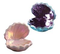 Toyvian 2pcs Ceramic Shell Jewelry Tray Set with Iridescent Conch Shape, Small Ceramic Ring and Earring Holder, Versatile Decorative Accessories Organizer for Bedroom Display
