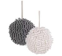 Toyvian 2pcs Chenille Hand Towels Hanging Kitchen Towels Quick Dry Absorbent Soft Hand for Bathroom and Kitchen with Fuzzy Ball Design (White Grey)