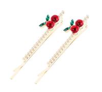 Toyvian 2pcs Cherry Rhinestone Hairpin Barrette for Women Decorative Hair Clips Faux Pearls Side Hair Accessory
