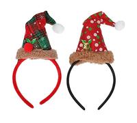 Toyvian 2Pcs Christmas Hat Headbands Lightweight Xmas Party Hair Decor for Adults Festive Red Green Holiday Performance Accessories No Fade Embellished Hairbands for Cosplay and Carnivals