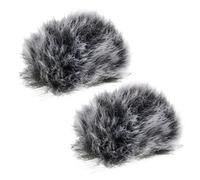 Toyvian 2pcs Clip-on Mic Cover Noise Reduction Windproof Microphone Protective Cover Black and Gray Fur for Live Streaming Recording and Broadcasting, 5mm Thickness Microphone Supplies