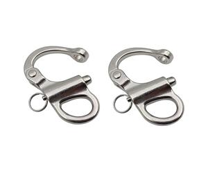 Toyvian 2pcs Creative Stainless Steel Fixed Spring Shackle Eye Snap Hook for Boat Sailing Durable Quick Release Rigging Buckle with Split Ring for Heavy Duty Applications