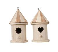 Toyvian 2Pcs Creative Wooden Bird Nest Ornaments with Heart Round Door DIY Garden Cage Accessories for Home Decor Durable Lightweight Natural Pendant for Outdoor Bird Living Place