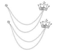 Toyvian 2pcs Crown Men Suit Clip with Tassel Chain, Crown Collar Brooch for Shirt and Coat, British Style Lapel Pin Accessories for Formal and Casual Wear